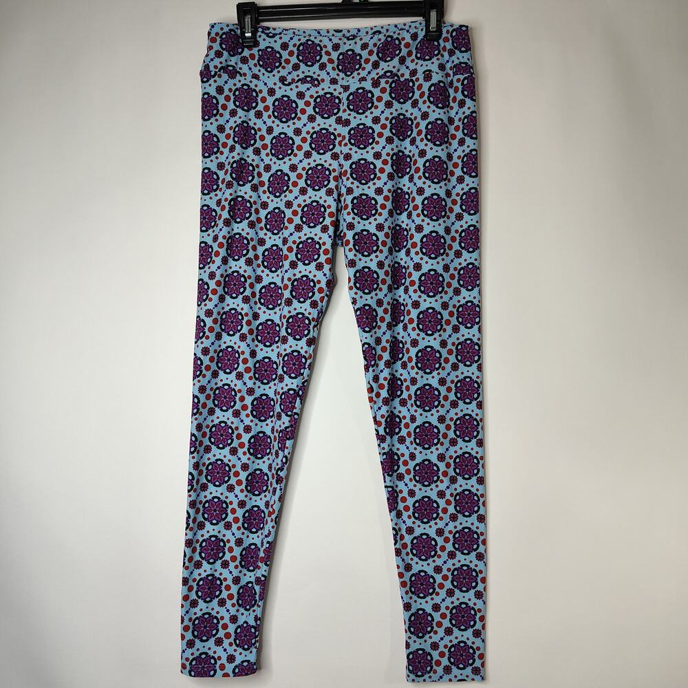 LulaRoe Leggings Womens Tall & Curvy Purple & Red Floral Print‎ on Blue